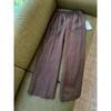 ¡Pantalones inflables, parte superior del cuerpo gigante delgado! No elijas personas ~ diseño de cordones con cintura elástica pantalones rectos de lino marrón