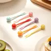 Tenedores de plástico para fruta para uso doméstico, palillos de fruta coloridos para restaurantes, tenedores pequeños para pastel y postre, palillos de fruta redondos creativos de grado alimenticio
