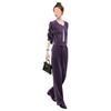 Traje Morado Estilo Tweed para Mujer 2025 Primavera y Otoño Nuevo Pantalón de Pierna Ancha Estilo Elegante de Diosa Hermana Real Set de Dos Piezas de Moda
