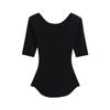 Camiseta Sexy e Valorizadora da Figura com Decote U e Manga Média para Mulheres, Top Básico de Verão Slim-Fit com Bainha Curva