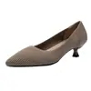 1507 Zapatos de Princesa Tejidos para Mujer, Punta Fina, Boca Baja, Tacón de Gatito, Suela Suave, Planos de Tacón Medio Alto para Mujer, Cómodos y Elegantes