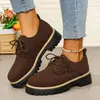 Sapatos Casuais Simples Plus Size Transfronteiriços Femininos Novo Outono/Inverno 2026 Cadarço Solado Grosso Mocassins Casuais Femininos Atacado