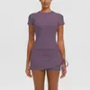 Nuevo conjunto de yoga de dos piezas de color sólido transpirable de alta elasticidad con tacto a desnudo, ajustado y fruncido, para deportes, running y fitness