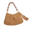 Bolsa de Hombro con Borlas de Algodón Tejido de Venta Caliente Transfronteriza Nueva Bolsa de Paja Plisada de Nicho para Mujer Bolsa de Playa para Vacaciones en la Costa