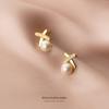Brincos de Prata S925 com Pérola Doce, Pequenos Brincos Simples de Verão para Mulheres com Diamantes Incrustados em Linhas Cruzadas G8965