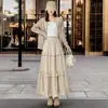 Falda de Terciopelo tipo Pastel para Mujer, Nueva Falda Larga de Línea A con Volantes de Cintura Alta para Otoño e Invierno, Falda de Paraguas Texturizada de Longitud Media