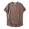 ¡Tejido de gofre de peso pesado! ¡Henley Retro Americano! Camiseta casual de verano para hombre, holgada, cuello redondo, manga corta