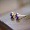 Pendientes Redondos de Lapislázuli Azul Klein de Plata S925 para Mujer Estilo Retro Europeo y Americano Joyería de Diseño de Alta Gama Venta al por Mayor Hy