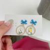 Pendientes de Plata de Ley S925 Versión Coreana Dibujos Animados Lindos Pendientes de Princesa Fugitiva Pendientes de Chica Hada Pendientes de Lazo Asimétricos