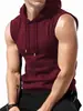 2026 Camiseta sin mangas de verano para hombre transfronteriza, chaleco deportivo con capucha para entrenamiento físico, top versátil de color liso para el día a día
