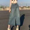 Falda de Mezclilla para Mujer Cintura Alta Cadera Primavera y Otoño Nueva Retro Recta Holgada Línea A Midi Sobre falda