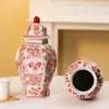 Vaso Cerâmico Estilo Chinês com Borboletas Vermelhas, Recipiente para Arranjo de Flores Multiespecificação, Conjunto de Potes de Armazenamento, Peça de Decoração para Entrada de Sala de Estar