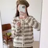Novidade de Outono: Cardigan de Tricô Listrado Casual Versátil Retrô Suave para Mulheres, Casaco Suéter Solto e Emagrecedor