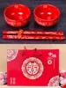 Tazones de Boda de Cerámica para Novios, Tazones y Palillos Festivos de Dragón y Fénix, Cucharas Rojas, Banquete de Boda, Dote de Recién Casados, Tazones y Vajilla de Boda