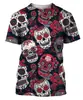 Camiseta de manga corta para hombre de estilo europeo y americano, con estampado digital de calavera, camiseta informal de calle a la moda, tipo jersey