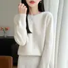 Suéter de punto de lana pura para mujer, suéter grueso de siete puntos, nueva colección otoño e invierno, prêt-à-porter de primera línea, cuello redondo, manga larga, capa base de color liso