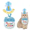 Amazon Cross-Border Conjunto de Chapéu com Gravata e Babador Bordado Feliz Aniversário para Gatos e Cachorros