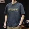 Meia manga masculina Marca de moda gorda plus size 2024 Novo estilo americano masculino Camiseta masculina de algodão puro com letra de marca de moda