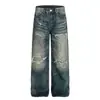 Z029 Jeans de Corte Amplio Lavado Azul Retro de Alta Gama para Hombre y Mujer con Diseño Desgastado Scimitar