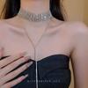 Nuevo collar de borla ancha con incrustaciones de diamantes exagerados de estilo europeo y americano, elegante gargantilla de diamantes con destellos para discoteca, cadena de clavícula para mujer