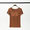 Camiseta de Manga Corta con Almohadillas en el Pecho para Mujer, Ropa de Casa de Verano, Lencería sin Sujetador, Copa de Sujetador, Todo en Uno, Sin Aro de Metal, Se Puede Usar Afuera