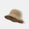 Nuevo sombrero de paja tejido a mano para mujer, adecuado para viajes de verano a la playa, sombrero de protección solar estilo coreano, sombrero tipo cubo plegable