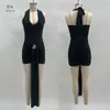 Vestido de Verano 2025 Nuevo Estilo Europeo y Americano para Mujer Temu, Adelgazante, Espalda Descubierta, Color Liso, Cuello Halter, Ceñido a la Cadera
