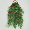 Cesta colgante de pared con rosas artificiales, decoración de enredadera de flores falsas para pared interior de sala de estar, colgante de pared de rosa de esquina de enredadera de plástico colgante