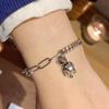 Pulseira de corrente de urso vintage 925 prata Coreia do Sul feminina personalidade anel duplo simples corrente de tanque joia de mão punk
