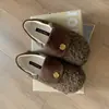 Primer Encuentro Temporada Camelia Francesa Zapatos Peludos Cómodos sin Cordones para Mujer Otoño/Invierno Mocasines con Forro de Terciopelo Suela Suave Zapatos para Conducir