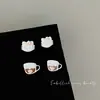 Conjunto de Brincos Chá da Tarde de Gatinho para Mulheres Doce Fofo Pequeno Versátil com Design Delicado para uma Estética Menina