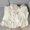 Conjunto de Pijama de Algodón Nube Otoño 2026 Manga Larga Pantalón Largo Cuello de Muñeco de Dibujos Animados Ropa de Casa (Sin Almohadillas para Sujetador)