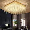 Luminária de Teto Pós-Moderna com Franjas e Cristal, Iluminação de Design Luxo Leve para Sala de Estar, Cor Dourado Titânio, Quarto Moderno, Modelo Novo Único