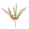 Pó Dourado de Natal Lantejoulas Folhas de Eucalipto Simuladas de Sete Pontas Decoração de Sala de Estar Arranjo de Flores Artificiais Falsas para Casamento