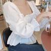 Primavera coreana novo elegante quadrado colar fungo renda top tomara que caia bolha camisa camisa curta para as mulheres