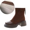 Botas de Suela Gruesa y Tacón Grueso para Mujer 2025 Nuevo Otoño e Invierno Ligeras de Corte Bajo Punta Redonda Elásticas Ajustadas Botines Forrados de Felpa