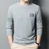 Camiseta de Manga Longa de Primavera Masculina Camisa Básica Gola Redonda Top Camiseta Jovem e de Meia-Idade Casual Camiseta Waffle Geração Masculina Cabelo
