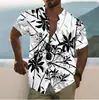 Camisa Masculina Estampa Digital 3D Street Havaiana Folhas Frescas Casual Camisa Masculina Manga Curta Camisa de Exportação