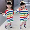 Primavera y Otoño Nuevo Estilo Princesa Ropa Exterior para Niñas Vestido Suéter de Longitud Media Rayado Moda Lindo Vestido Top