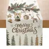 Corredor de mesa temático de Natal, best-seller transfronteiriço, poliéster, impressão de alta definição, pinheiro, rena, cena de neve, corredor de mesa para decoração de feriados para uso doméstico