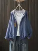 Estilo Nuevo Primavera y Otoño Holgado Versátil Casual Manga Larga Holgado Talla Grande Doble Capa Gasa de Algodón Lunares Con Capucha Chaqueta Corta