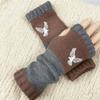 Guantes de Punto Cálidos y de Moda para Mujer de Otoño e Invierno, Guantes Cálidos para Exteriores de Medio Dedo con Hilo Acrílico y Diseño de Bloques de Color, Transfronterizo
