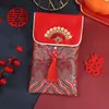 Tela de Brocado de Lujo para Boda, Sobre Rojo con Carácter de Bendición, Bolsa de Sobre Rojo para Ceremonia de Té de Boda, Paquete Rojo de Tela de Tamaño Grande