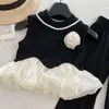 Conjunto de Dos Piezas para Niñas Verano 2026 Estilo Francés Chic Chaleco sin Mangas con Broche de Encaje + Leggings para Niños Pequeños