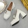 Zapatos Mary Jane Blancos y Negros para Mujer, Estilo Nuevo, Plataforma Impermeable de Tacón Alto, Punta Cuadrada, Zapatos Bajos Retro, Tacón Grueso