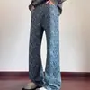 Calça Jeans Scimitar Azul Vintage Lavado para Homens, Novo Estilo Primavera e Outono, Jacquard com Estampa Completa, Estilo High Street Americano, Cool e Estiloso, Calça Longa Ligeiramente Flare