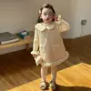 Vestido Suéter de Renda com Forro de Lã Estilo Princesa Inverno Meninas Coreanas Novo Doce Bebê Estilo Celebridade da Internet