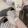 Versión Coreana Dongdaemun Calcetines Rayados de Colores Bloqueados Lindos de Dibujos Animados Azul Marino para Mujer Calcetines sin Costuras con Parche 3D de Cachorro