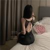Lencería Sexy con Almohadillas para el Pecho, Bata de Noche de Seda Hielo, Pijama de Encaje Puro Lujuria con Ligueros, Ropa de Casa Sexy sin Espalda Talla Grande, Sexy Qqny