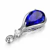 Pendente Grande de Pedra Natural Vermelha e Azul Cristalino Estilo Coreano Mais Vendido Corrente para Clavícula Simples Elegante Pingente de Diamante em Forma de Gota